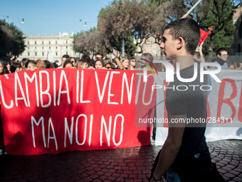ITALY, Rome: Thousands of students and precarious teachers took to the streets on October 10th, 2014 in Rome, Italy, protesting school refor...