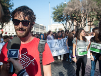 ITALY, Rome: Thousands of students and precarious teachers took to the streets on October 10th, 2014 in Rome, Italy, protesting school refor...