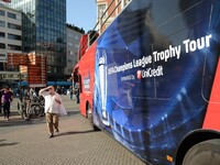 At Ban Josip Jelacic square trophy UEFA Champions League was shown to citizens and citizens were able to take pictures next to UEFA trophy....