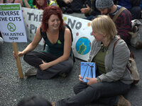 Natalie Bennett, leader of the Green Party of England and Wales, participating in the worldwide People’s Climate March in central Manchester...