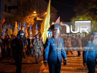 Procession of the pro-Ukrainian activists in support of the recognition of the soldiers of the Ukrainian Insurgent Army. Ukraine, Kharkiv. O...