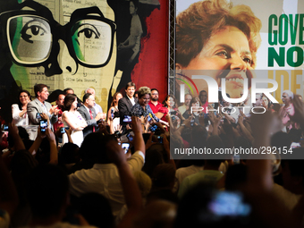 Brazil's President Dilma Rousseff, presidential candidate for re-election from the Workers Party (PT), meets with teachers and social moveme...