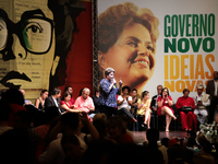 Brazil's President Dilma Rousseff, presidential candidate for re-election from the Workers Party (PT), speaks during a meeting with teachers...