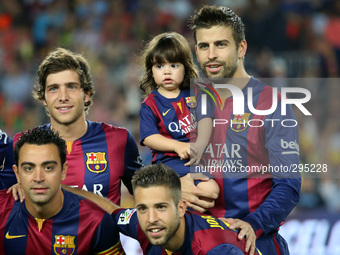 18 October-BARCELONA SPAIN: Gerard Pique with his son Milan in the match between FC Barcelona and SD Eibar, for Week 8 of the spanish Liga B...