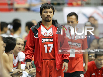 Bocaue, Bulacan Philippines - Manny Pacquiao head coach of Kia in their game against Blackwater on the 40th season opening of the Philippine...