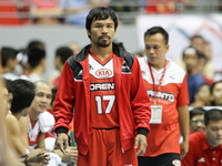 Bocaue, Bulacan Philippines - Manny Pacquiao head coach of Kia in their game against Blackwater on the 40th season opening of the Philippine...