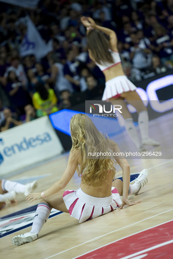 CHEERLEADERS  during the ACB basketball league match Real Madrid vs Joventut  played at the Palacio de los Deporters pavilion in Madrid, Spa...