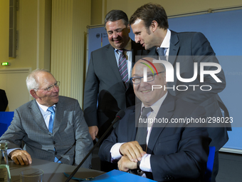 French Minister of Finance Sapin, French minister of economics Macron, German Minister of economics Gabriel and German and German Minister o...
