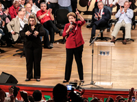 Brazil's President Dilma Rousseff, who is running for re-election for the Workers Party (PT), makes a speach during a campaign rally with in...