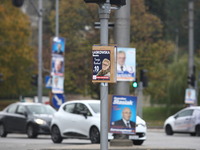 Gdynia, Poland 21st, October 2014 Electoral campaign before the local elections in Poland. Each pole, road sign and lamppost, along streets...