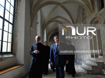Polish President Bronislaw Komorowski during his visit to the Benedictine Abbey in Tyniec, Krakow, Poland. 20th October 2014, Photo credit:...