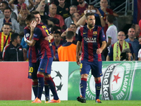 21 October-BARCELONA SPAIN: Leo Messi and Neymar Jr. goal celebration in the match between FC Barcelona and Ajax, for Week 3 of the Champion...