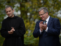 Polish President Bronislaw Komorowski and Prior Konrad  Małys (Left) pictured during President's visit at the Benedictine Abbey in Tyniec. V...