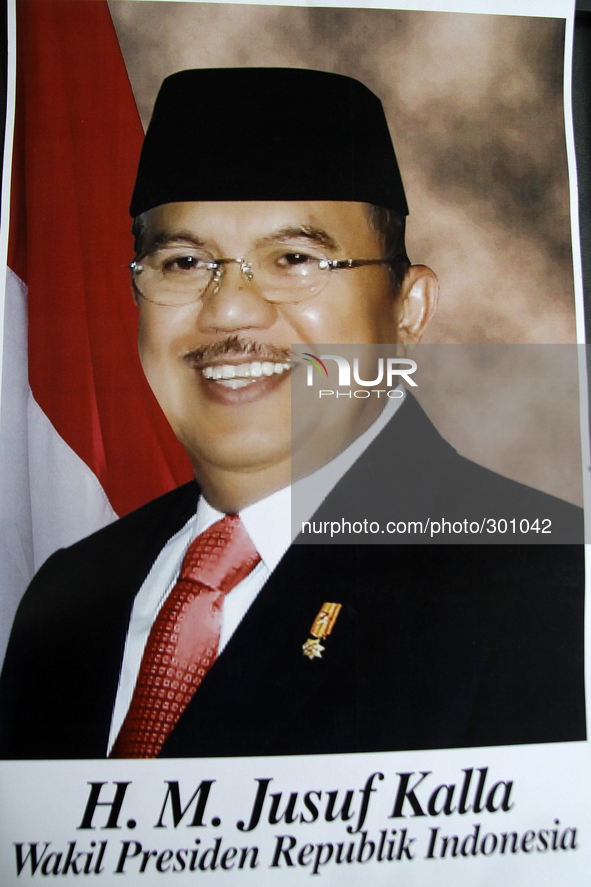 A portrait was elected Vice President of Indonesia, Jusuf Kalla, who immediately displayed in a shop, in Medan, North Sumatra, Indonesia, We...