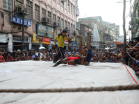 Streetside wrestling competition organised by the merchants of  Burrabazar on the eve of Diwali festival in Burrabazar (Big Market) on 24th...
