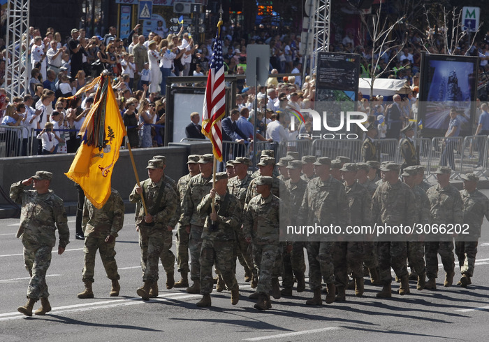 US army soldiers attend the military parade in Kiev, Ukraine, 22 August, 2018. Ukrainians mark Independence Day on 24 August.  (Photo by STR...