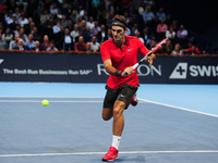 Roger Federer during the final of the Swiss Indoors  at St. Jakobshalle in Basel, Switzerland on October 26, 2014. (