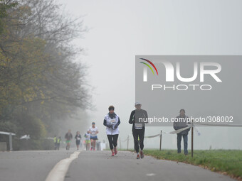 Runners during the 1st Edition of PZU Cracovia half-marathon in 1:04:42. Krakow, Poland. 26th October 2014, Photo credit: Artur Widak/NurPho...