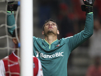 Portugal, Braga: Braga's Brazilian goalkeeper Matheus Magalhães celebrates another great defender during the Premier League 2014/15 match be...