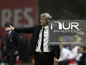 Portugal, Braga: Benfica's Portuguese head coach Jorge Jesus during the Premier League 2014/15 match between SC Braga and SL Benfica, at Axa...