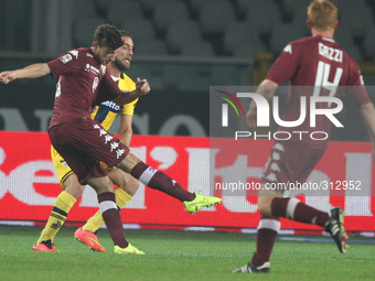 Torino defender Matteo Darmian (36) scores his goal and celebrates during the Serie A football match n.9 TORINO - PARMA on 29/10/14 at the S...