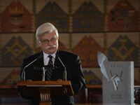 Professor Franciszek Ziejka, speaks during the 2014 Laurel Ceremony, at Krakow City Hall. Krakow, Poland. 30th October 2014, Photo: Artur Wi...