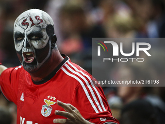 Benfica supporter waving during the Portuguese League football match between SL Benfica and Rio Ave FC at Luz  Stadium in Lisbon on October...