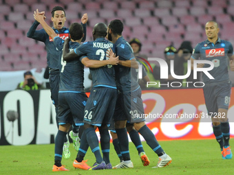 celebrates after scoring Jose Callejon of SSC Napoli during the italian Serie A football match between SSC Napoli and AS Roma at San Paolo S...