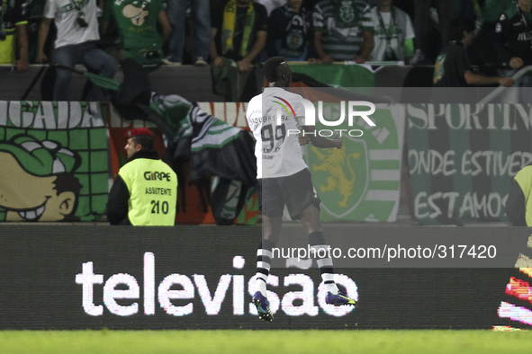 PORTUGAL, Guimarães: Vitoria SC's Côte D'Ivoire midfielder Bouba Saré celebrates after scoring a goal during Premier League 2014/15 match be...