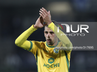 PORTUGAL, Guimarães: Sporting's Algerian forward Islam Slimani after the end of the game acknowledges the support of the fans during Premier...