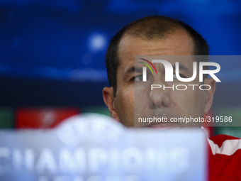 Monaco's coach Leonardo Jardim gives a press conference at the Luz Stadium in Lisbon on November 3, 2014, on the eve of the UEFA Champions L...