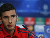 Benfica’s player Eduardo Salvio gives a press conference on the eve of the Champions League football match opposing SL Benfica to AS Monaco...