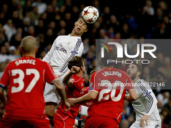 SPAIN, Madrid: Real Madrid's Portuguese forward Cristiano Ronaldo attempts a  shot during the Champions League 2014/15 match between Real Ma...