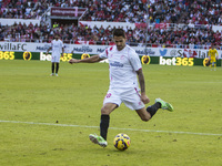 Vitolo, player of Sevilla F.C., shoots during the match of La Liga (BBVA) between Sevilla FC and Levante UD at the Ramon Sanchez Pizjuan Sta...
