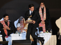 Indian film actors Shah Rukh Khan during the 20th Kolkata International Film Festival in Kolkata on November 10, 2014. The festival is an an...