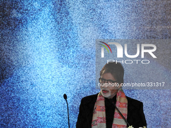 Indian film actors Amitabh Bachchan speech  the 20th Kolkata International Film Festval at the Netaji Indoor Stadium in Kolkata on November...