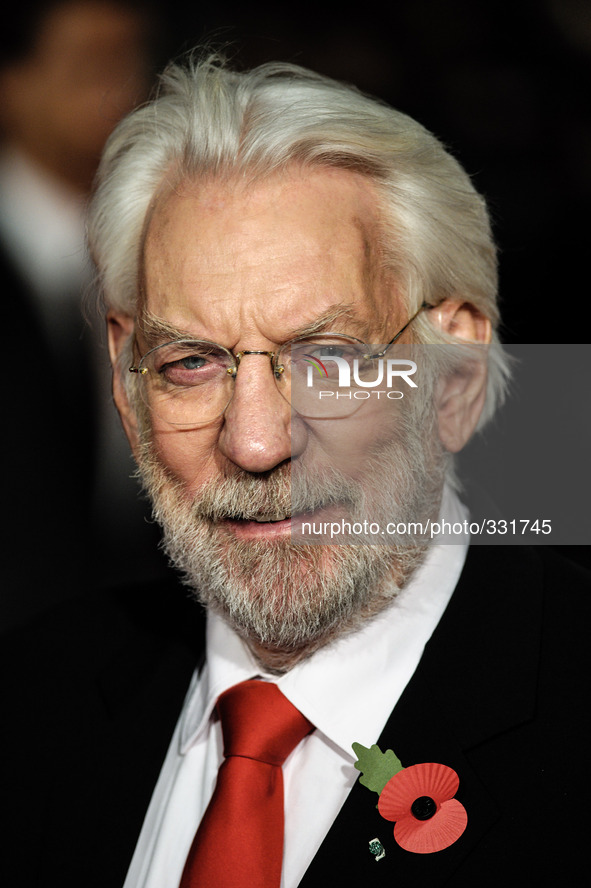 Donald Sutherland attends the World Premiere of The Hunger Games: Mockingjay Part 1 on 10/11/2014 at ODEON Leicester Square, London. Persons...