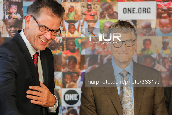 German Development Minister Gerd Mueller and Bill Gates attend a press conferecne at the Federal Ministry for Economic Cooperation and Devel...