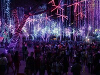 Makati City, Philippines - Spectators watch the Festival of Lights in Makati City, south of Manila on November 12, 2014. The Festival of Lig...