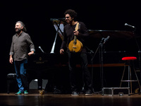 Stefano Bollani and Hamilton de Holanda, very famous jazz musician, perform live on Nov. 16, 2014 at Coliseum Theatre of Turin, Italy. (