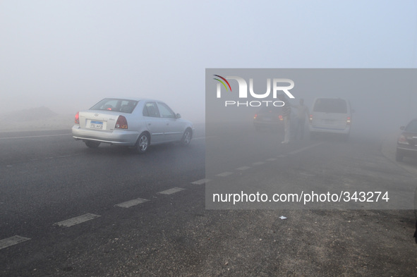 A dense fog covered Cairo this morning on 20 November, 2014. Every year in these days turning from spring to winter fog cause accidents or a...