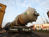 Gdynia, Poland 23rd, November 2014 Port of Gdynia. Transport of the NAO-Reactor with a length of almost 45 meters, a diameter of 4.5 meters...