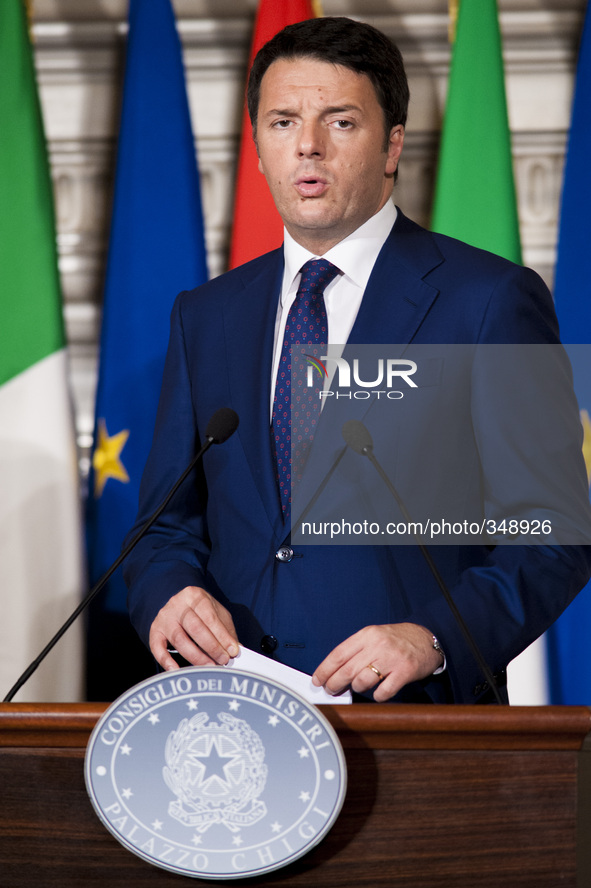 Italian Prime Minister Matteo Renzi holds a press conference with Egyptian President Abdel-Fattah al-Sisi after a meeting at Villa Madama in...