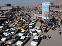 A general view of a traffic jam on a road in capital Kabul, Afghanistan on November 25, 2014. According to media reports, despite the progre...