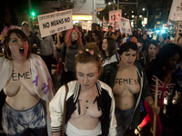 Femen during annual march marking the  International Day for Elimination of Violence Against Women, Tel Aviv, on November 25, 2014. (