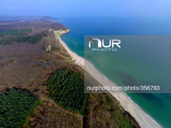 A general view picture taken using a drone of the Pasha dere coast and Rakitnika populated area at the Black sea coast near the town of Varn...