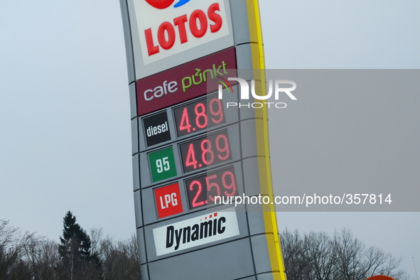 Gdansk, Poland 29th Nov. - 1st, Dec. 2014 Drivers in Poland pay the lowest gas prices since 2010 with the price less than 5 PLN per liter. P...