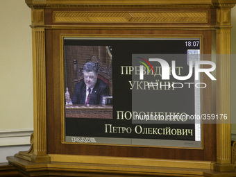 Ukrainian President Petro Poroshenko is seen during a general assembly meeting held after the new cabinet forming at the parliament building...