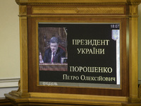Ukrainian President Petro Poroshenko is seen during a general assembly meeting held after the new cabinet forming at the parliament building...