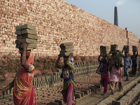 Brickfield women workers are works in brickfields Narayanganj near Dhaka Bangladesh on January 12, 2019. (